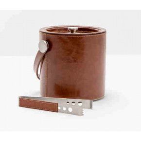 Bristol Tobacco Leather Ice Bucket W/ Tongs Round Full-Grain Leather