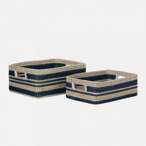 Arley Blue/Natural Baskets Rectangular Straight Seagrass, Set Of 2