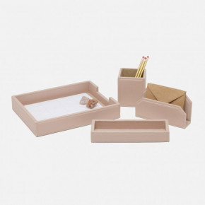 Asby Dusty Rose Letter Tray Set (Letter Tray 13"L x 10"W x 2"H, Envelope Holder 7.5"L x 2"W x 4.5"H, Pencil Holder 4"L x 4"W x 4.5"H, Pencil Tray 10"L x 3.5"W x 1.5"H) Full-Grain Leather, SetFull-Grain Leather, Set of 2