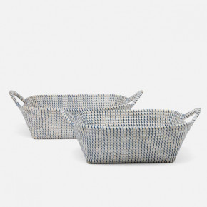 Roslyn Whitewashed/Navy Storage Baskets Seagrass, Set Of 2