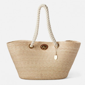 Joliette Natural/Brown Shopper Bag 24"L x 12.5"H Palm/Cotton