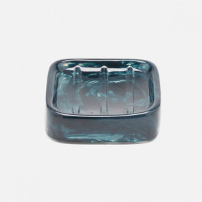 Abiko Dark Teal Soap Dish W/ Rounded Edges Square Cast Resin