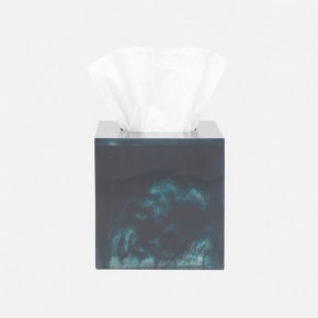 Abiko Dark Teal Tissue Box Square Straight Cast Resin