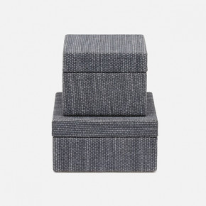 Galway Slate Blue Square Boxes Cotton Jute, Set Of 2