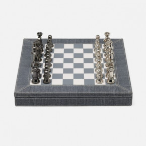 Preston Slate Blue Chess Game Set Cotton Jute