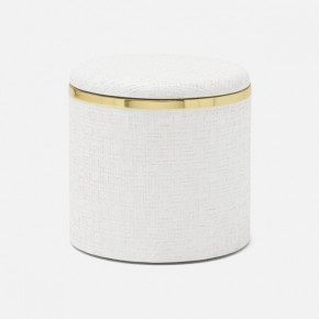 Veria Shiny White/Gold Canister Round Large Realistic Faux Rattan/Brass