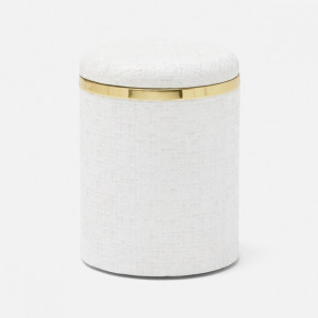 Veria Shiny White/Gold Canister Round Small Realistic Faux Rattan/Brass
