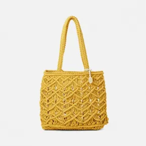 Nadir Yellow Macramé Beach Bag Small Cotton