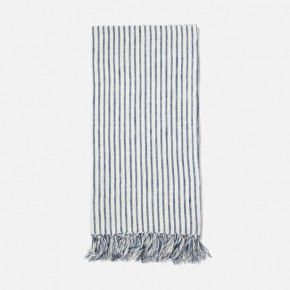 Nicosia White/Blue Guest Towel With Fringe 100% Linen 180 Gsm Pack/3