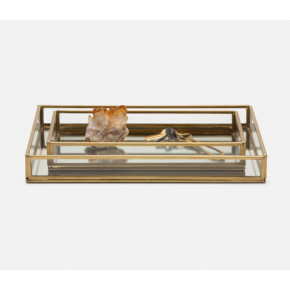 Evant Clear/Antiqued Trays Rectangular Glass/Metal, Set Of 2