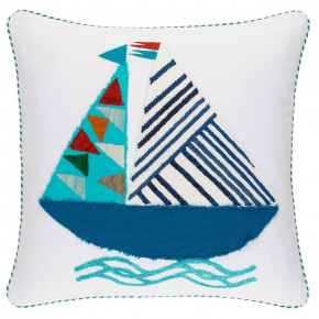 Triangle Sailboat Applique Blue Decorative Pillow 20" Square