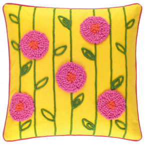 Poppy Embroidered Yellow Decorative Pillow 20" Square