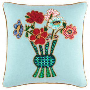 Blooming Bouquet Embroidered Dusty Aqua Decorative Pillow 22" Square
