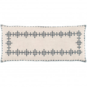 Cross-Stitch Linen Navy Decorative Pillow Lumbar 15" x 35"