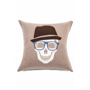 Skull Hat Cashmere Blend 21x21 in Pillow Taupe/Azure