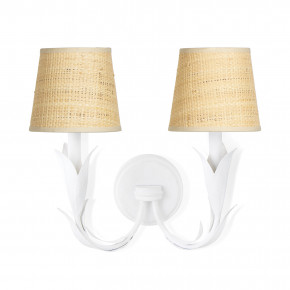 River Reed Sconce Double White with Rattan Shade