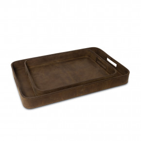 Derby Rectangle Leather Tray Set, Brown