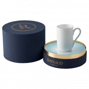 Aura Espresso cup Monceau gold & saucer azure Rd 3.1496" in a round gift box