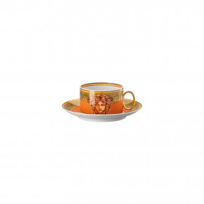 Medusa Amplified Orange Coin Tea Cup & Saucer 6 1/4 in