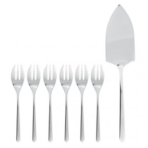 Cake & Coffee Cake Set, 6 Forks And Server, Linear 18/10 Stainless Steel