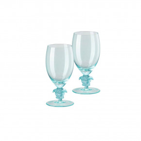 Medusa Lumiere 2/Short Stem Teal White Wine Set Of Two 6 1/2 in 11 oz