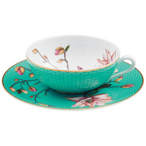 Tresor Fleuri Turquoise Tea cup extra and saucer Magnolia Round 4.48818 in. in a round gift box