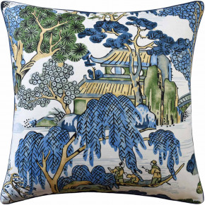 Asian Scenic Blue Green Pillow
