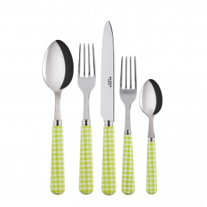 Gingham Lime 5-Pc Setting (Dinner Knife, Dinner Fork, Soup Spoon, Salad Fork, Teaspoon)
