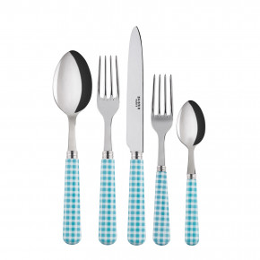 Gingham Turquoise 5-Pc Setting (Dinner Knife, Dinner Fork, Soup Spoon, Salad Fork, Teaspoon)