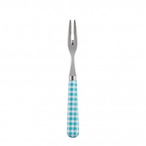 Gingham Turquoise Cocktail Fork 5.75"
