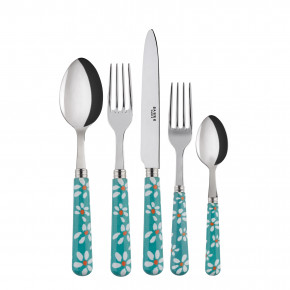 Daisy Turquoise 5-Pc Setting (Dinner Knife, Dinner Fork, Soup Spoon, Salad Fork, Teaspoon)