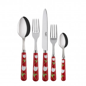 Tulip Red 5-Pc Setting (Dinner Knife, Dinner Fork, Soup Spoon, Salad Fork, Teaspoon)