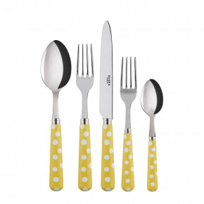 White Dots Yellow 5-Pc Setting (Dinner Knife, Dinner Fork, Soup Spoon, Salad Fork, Teaspoon)