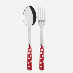 White Dots Red 2-Pc Serving Set 10.25" (Fork, Spoon)