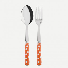 White Dots Orange Serving Set 10.25" (Serving Fork, Serving Spoon)