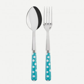 White Dots Turquoise Serving Set 10.25" (Serving Fork, Serving Spoon)
