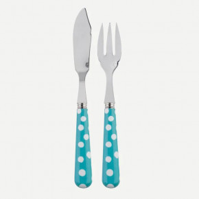 White Dots Turquoise Fish Set 8.25" (Knife, Fork)