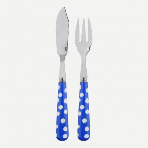 White Dots Lapis Blue Fish Set 8.25" (Fish Knife, Fish Fork)