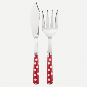 White Dots Red 2-Pc Fish Serving Set 11" (Knife, Fork)