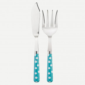 White Dots Turquoise 2-Pc Fish Serving Set 11" (Knife, Fork)