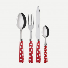 White Dots Red 4-Pc Setting (Dinner Knife, Dinner Fork, Soup Spoon, Teaspoon)