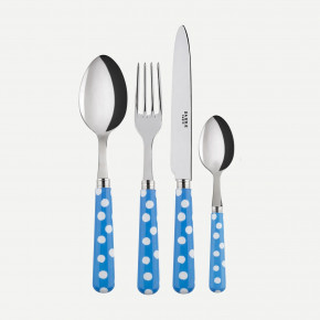 White Dots Light Blue 4-Pc Setting (Dinner Knife, Dinner Fork, Soup Spoon, Teaspoon)