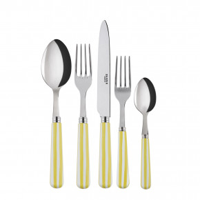 White Stripe Yellow 5-Pc Setting (Dinner Knife, Dinner Fork, Soup Spoon, Salad Fork, Teaspoon)