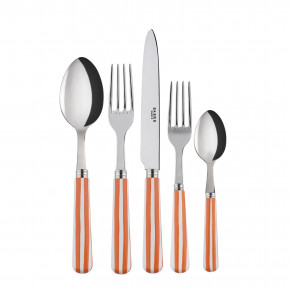 White Stripe Orange 5-Pc Setting (Dinner Knife, Dinner Fork, Soup Spoon, Salad Fork, Teaspoon)