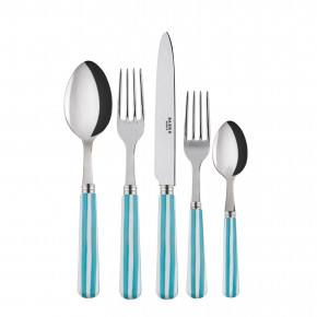 White Stripe Turquoise 5-Pc Setting (Dinner Knife, Dinner Fork, Soup Spoon, Salad Fork, Teaspoon)