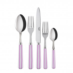 White Stripe Pink 5-Pc Setting (Dinner Knife, Dinner Fork, Soup Spoon, Salad Fork, Teaspoon)