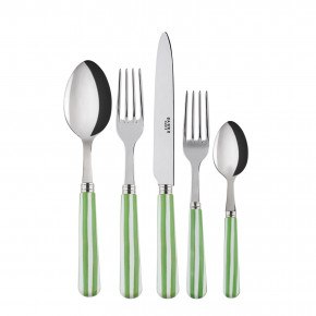 White Stripe Garden Green 5-Pc Setting (Dinner Knife, Dinner Fork, Soup Spoon, Salad Fork, Teaspoon)