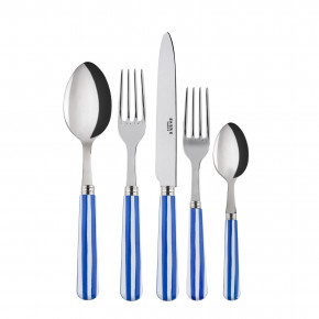 White Stripe Lapis Blue 5-Pc Setting (Dinner Knife, Dinner Fork, Soup Spoon, Salad Fork, Teaspoon)