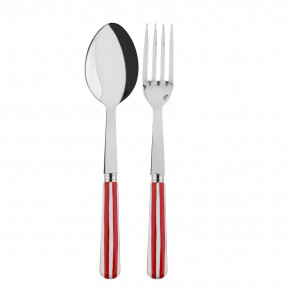 White Stripe Red 2-Pc Serving Set 10.25" (Fork, Spoon)