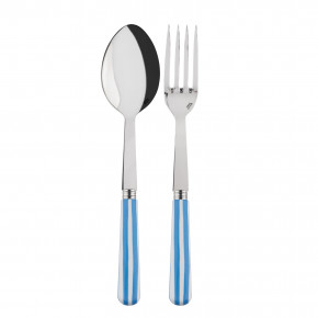 White Stripe Light Blue 2-Pc Serving Set 10.25" (Fork, Spoon)